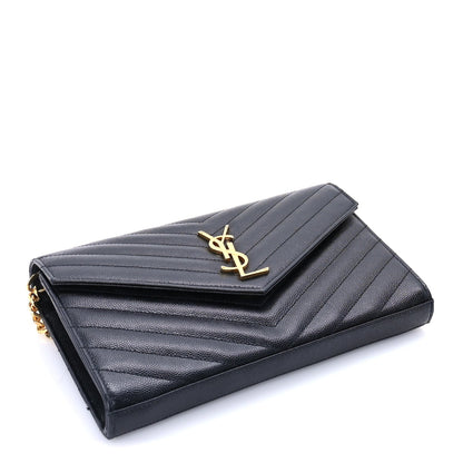 Saint Laurent Grain De Poudre Matelasse Chevron Medium Monogram Chain Wallet  Black 3 of 7