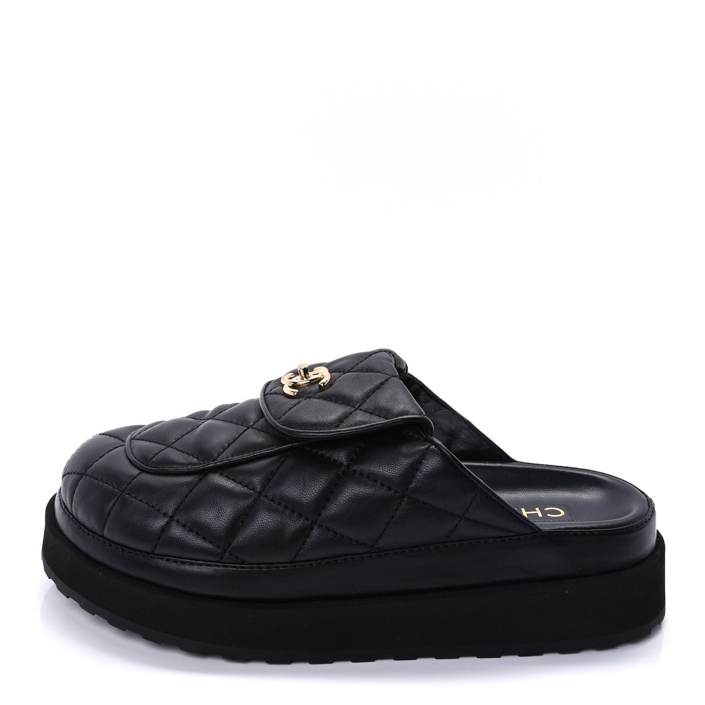Lambskin Quilted CC Turnlock Mules 39  Black