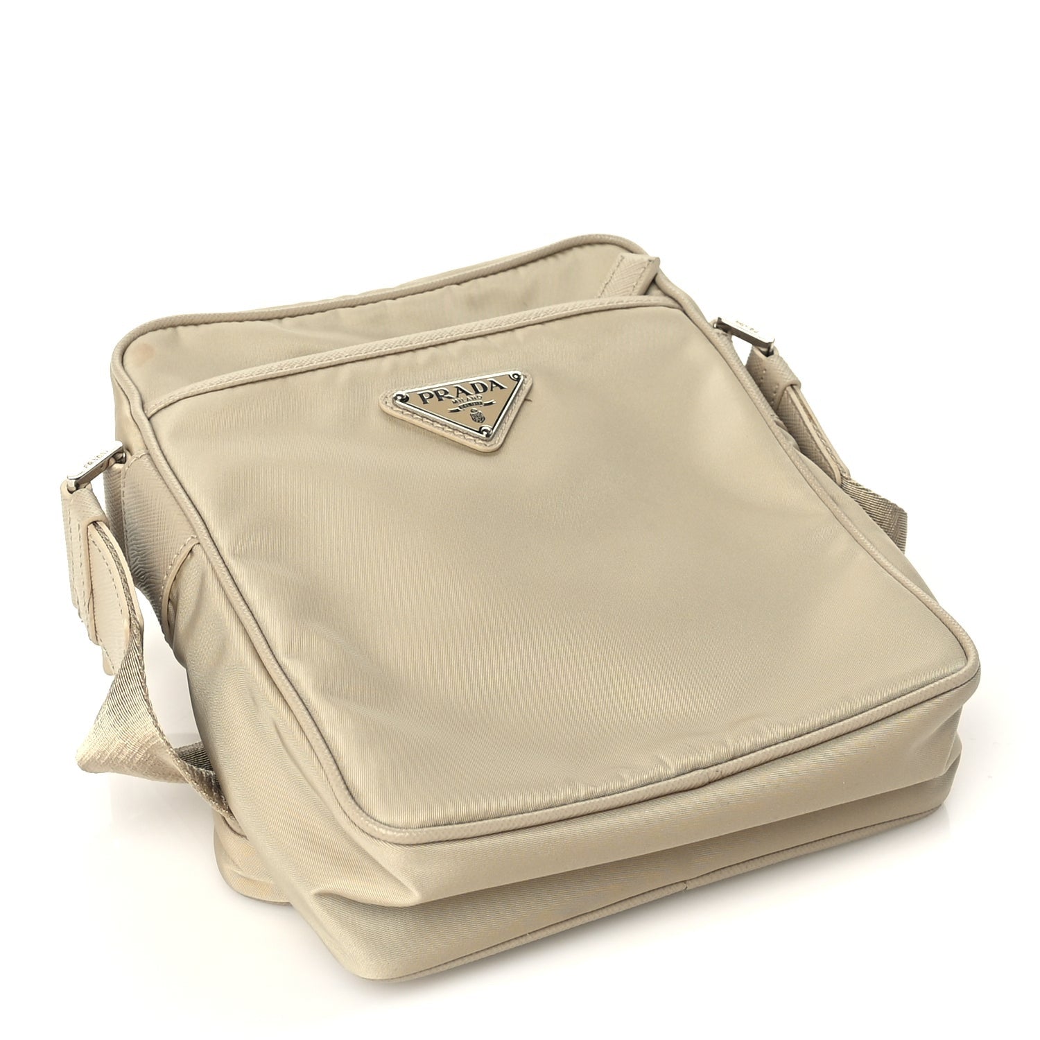 Prada Tessuto Nylon Saffiano Front Pocket Zip Messenger With Pouch Beige 3 of 8
