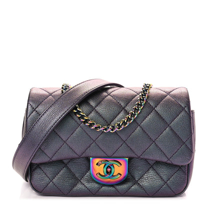 Chanel Iridescent Goatskin Quilted Small Double Carry Waist Chain Flap Purple 1 of 9