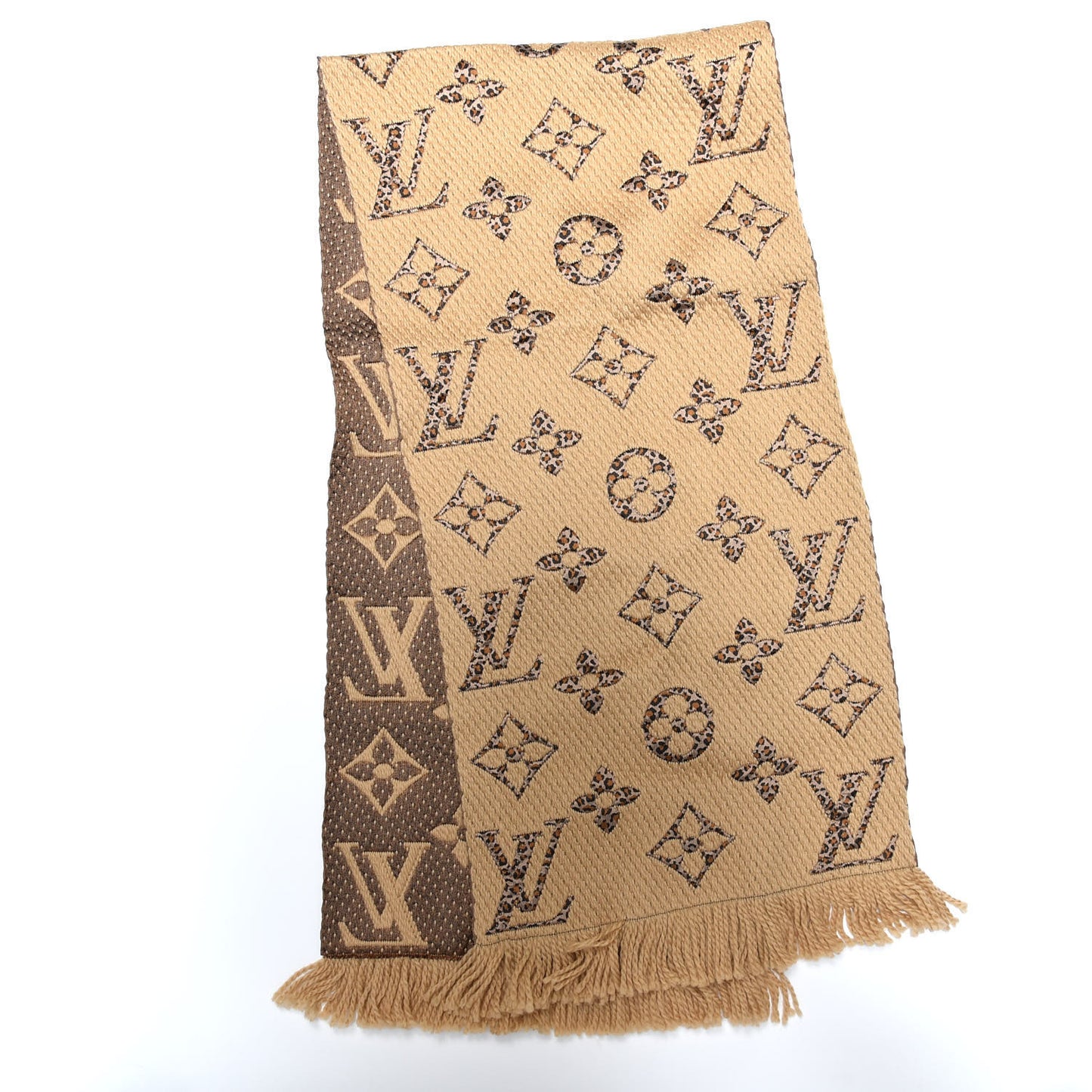 Wool Silk Monogram Giant Jungle Logomania Shine Scarf Beige