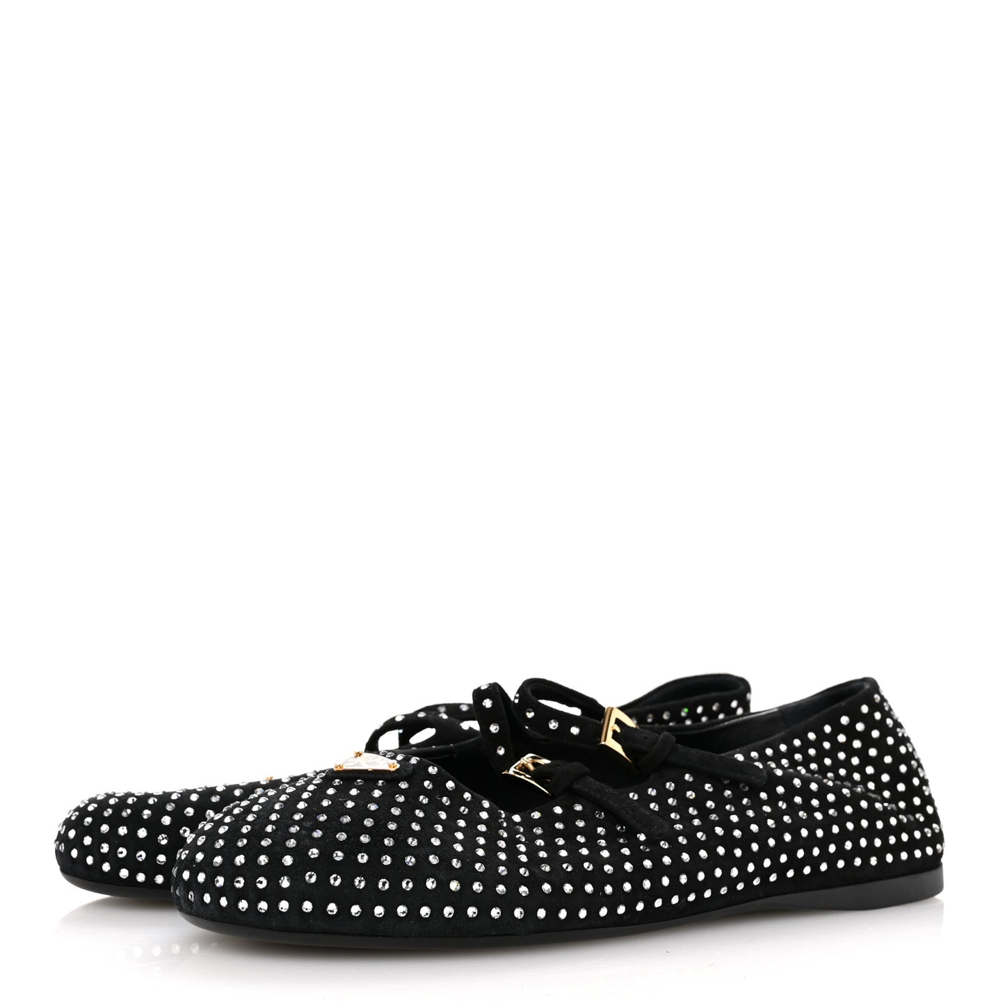 Suede Crystal Ballerina Flats 39 Black