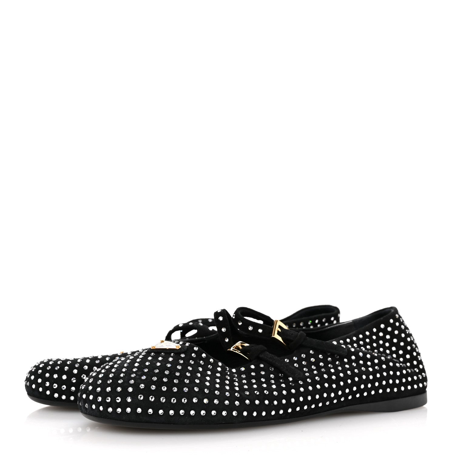 Prada Suede Crystal Ballerina Flats 39 Black 4 of 9