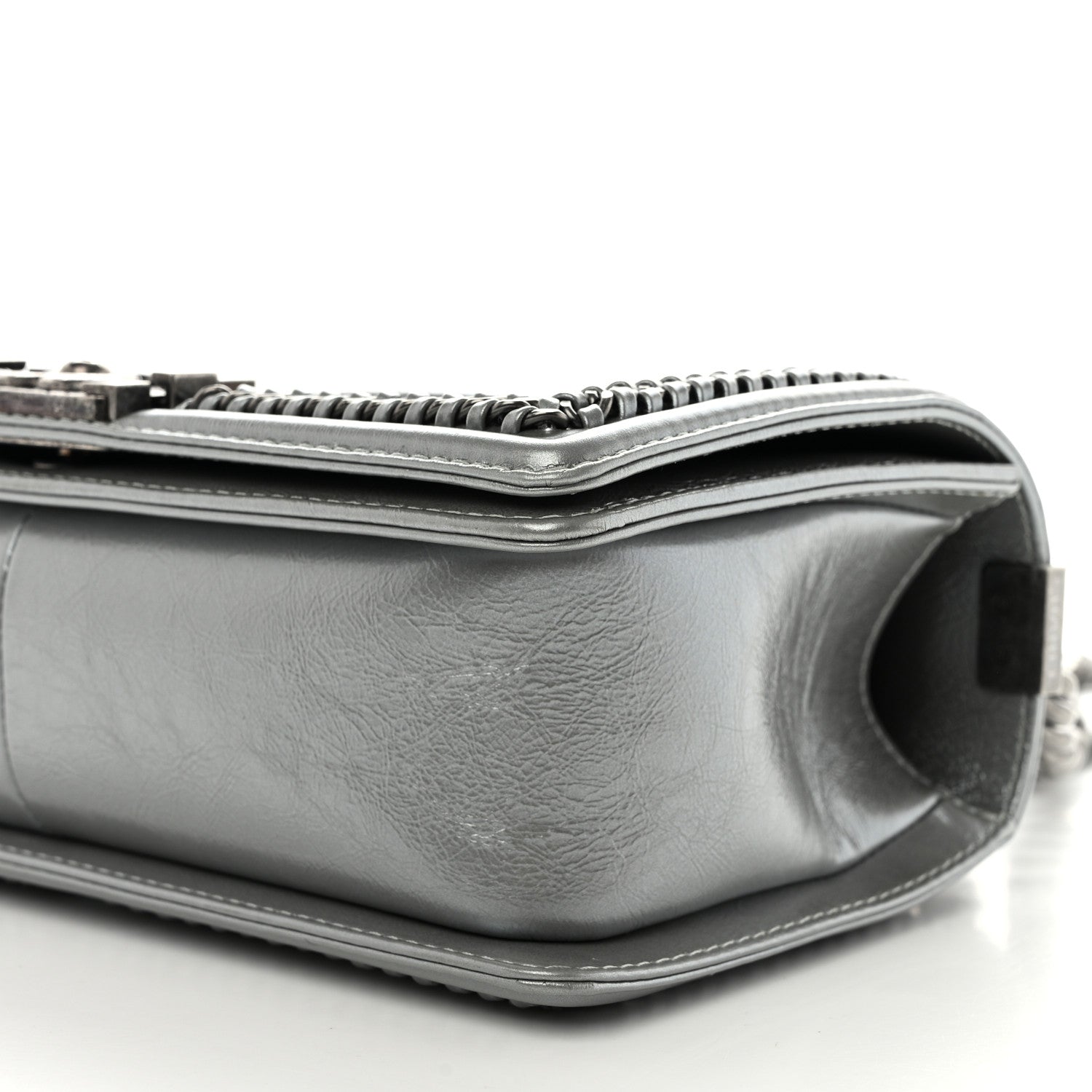 Chanel Metallic Aged Calfskin Quilted Medium Top Handle Boy Flap Silver 10 of 12