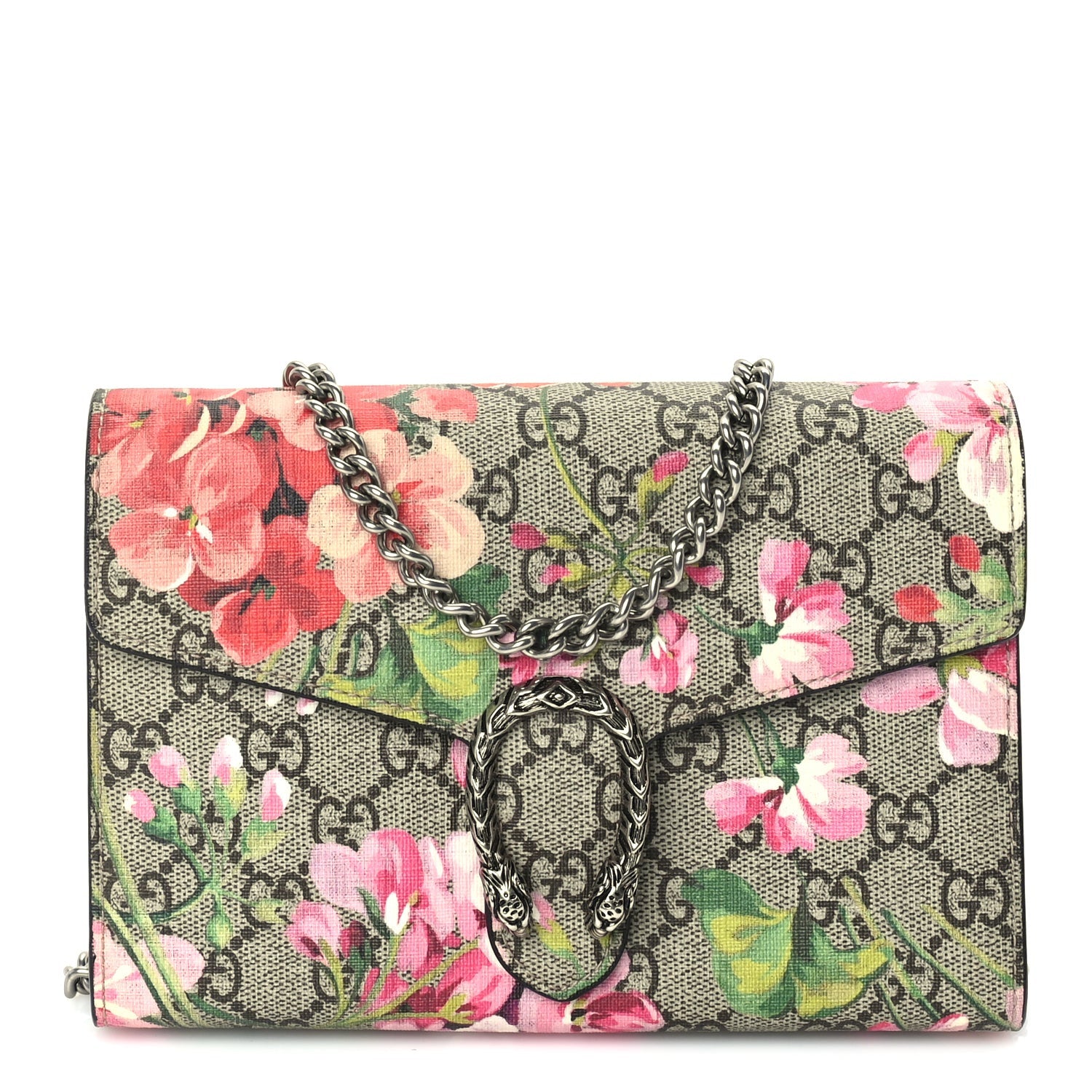 Gucci GG Supreme Monogram Blooms Mini Dionysus Chain Wallet Beige Multicolor Dry Rose 1 of 8