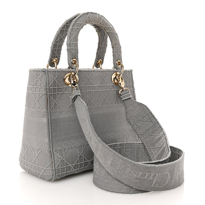 Christian Dior Canvas Embroidered Cannage Medium Lady D-Lite Gray 3 of 10