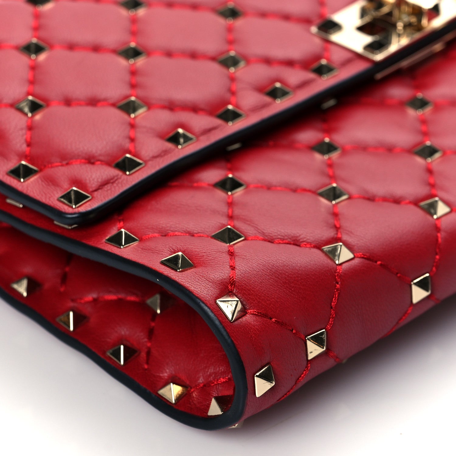 Valentino Garavani Lambskin Rockstud Spike Wallet on Chain Red 5 of 9