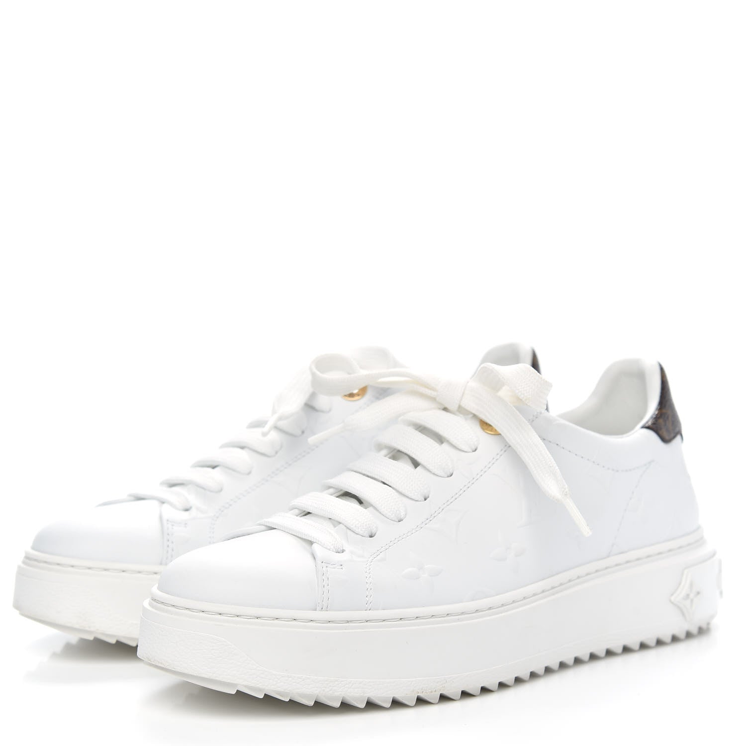 Louis Vuitton Lambskin Embossed Monogram Time Out Sneakers 38 White 3 of 9