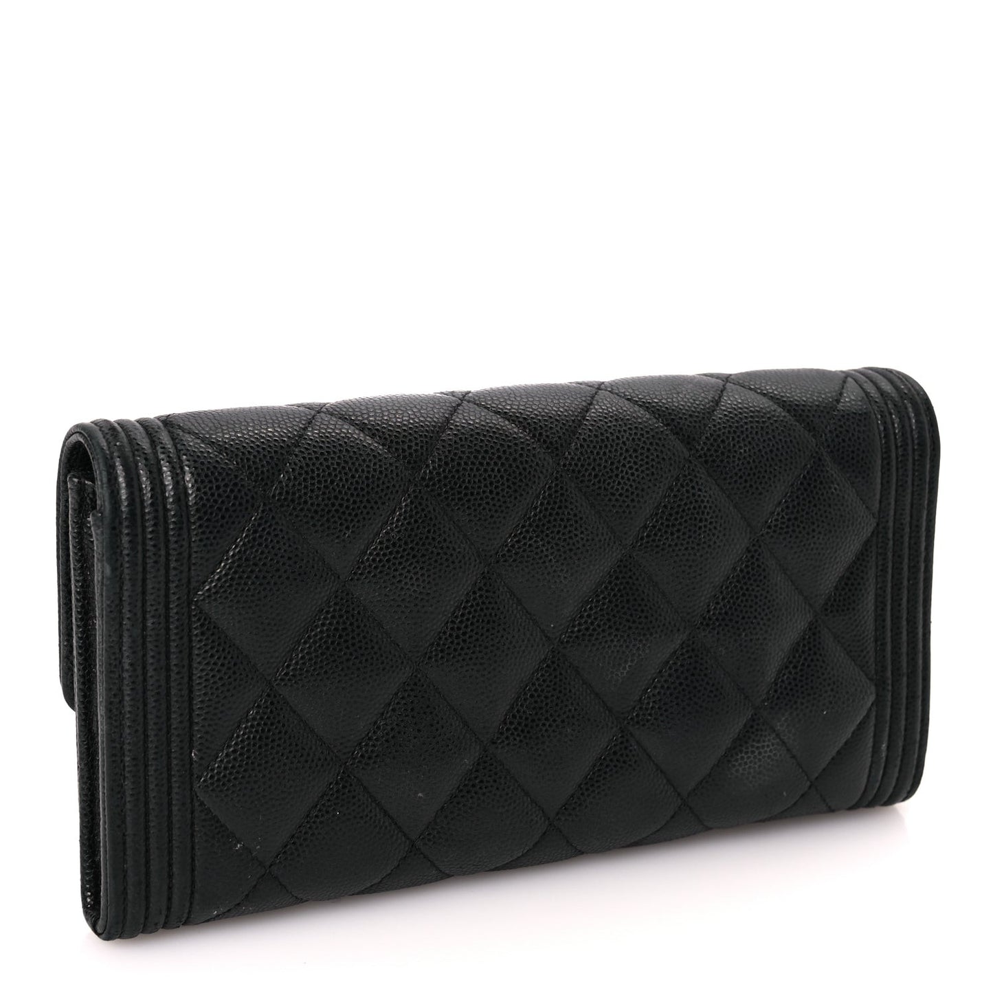 Caviar Quilted Long Boy Flap Wallet Black
