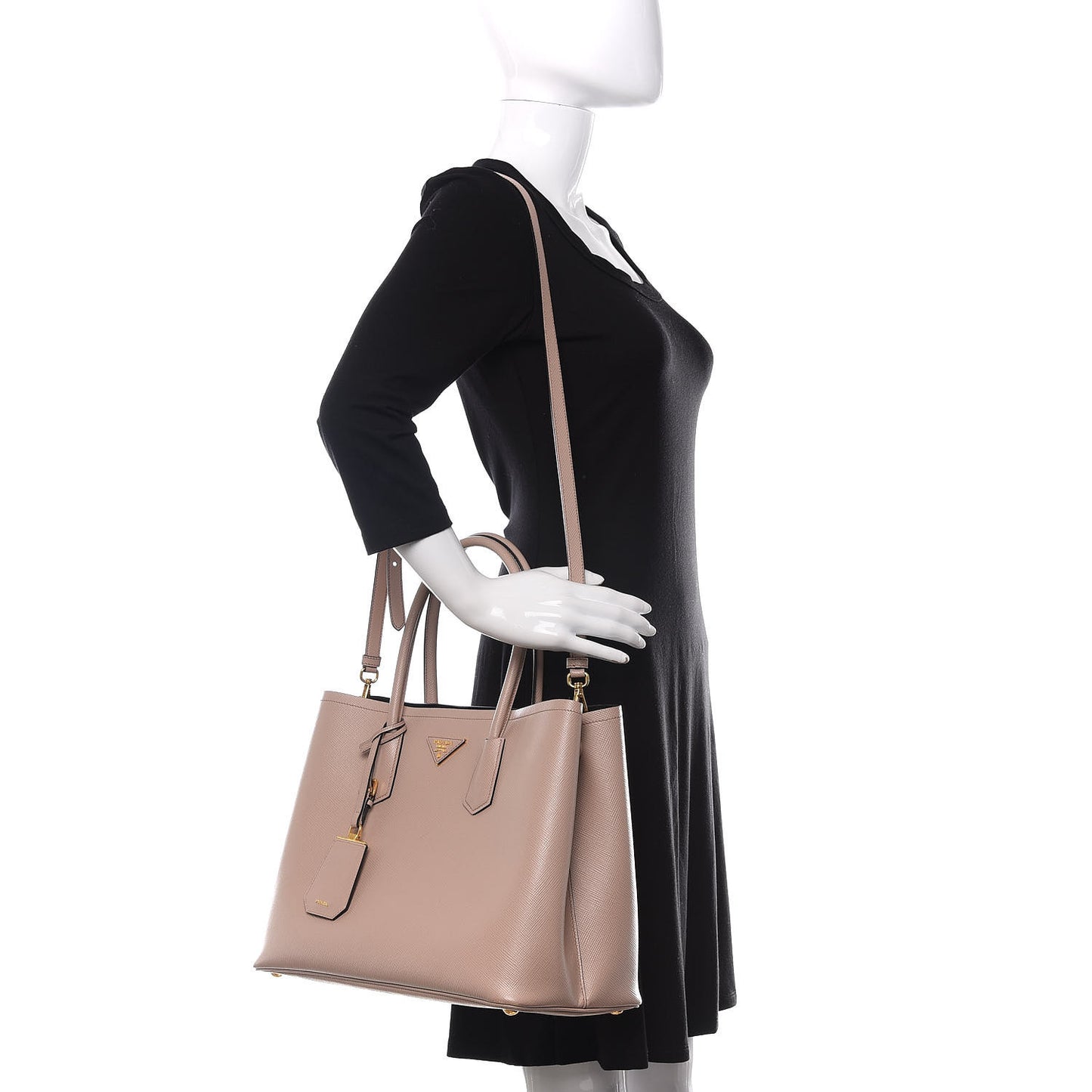 Saffiano Cuir Large Double Bag Cammeo