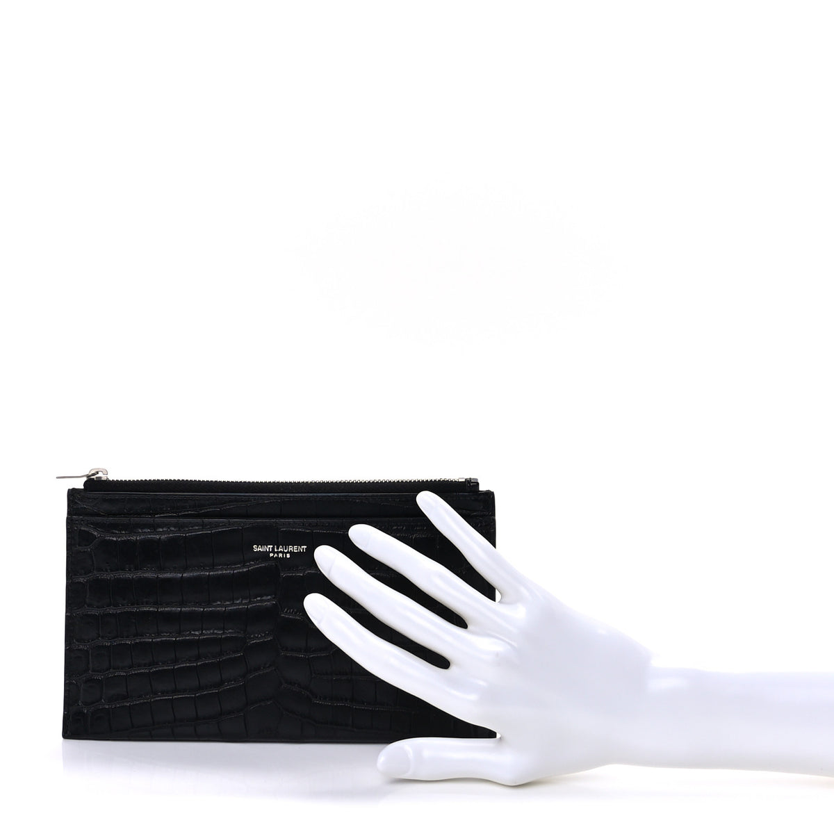 Calfskin Crocodile Embossed Monogram Bill Pouch Black