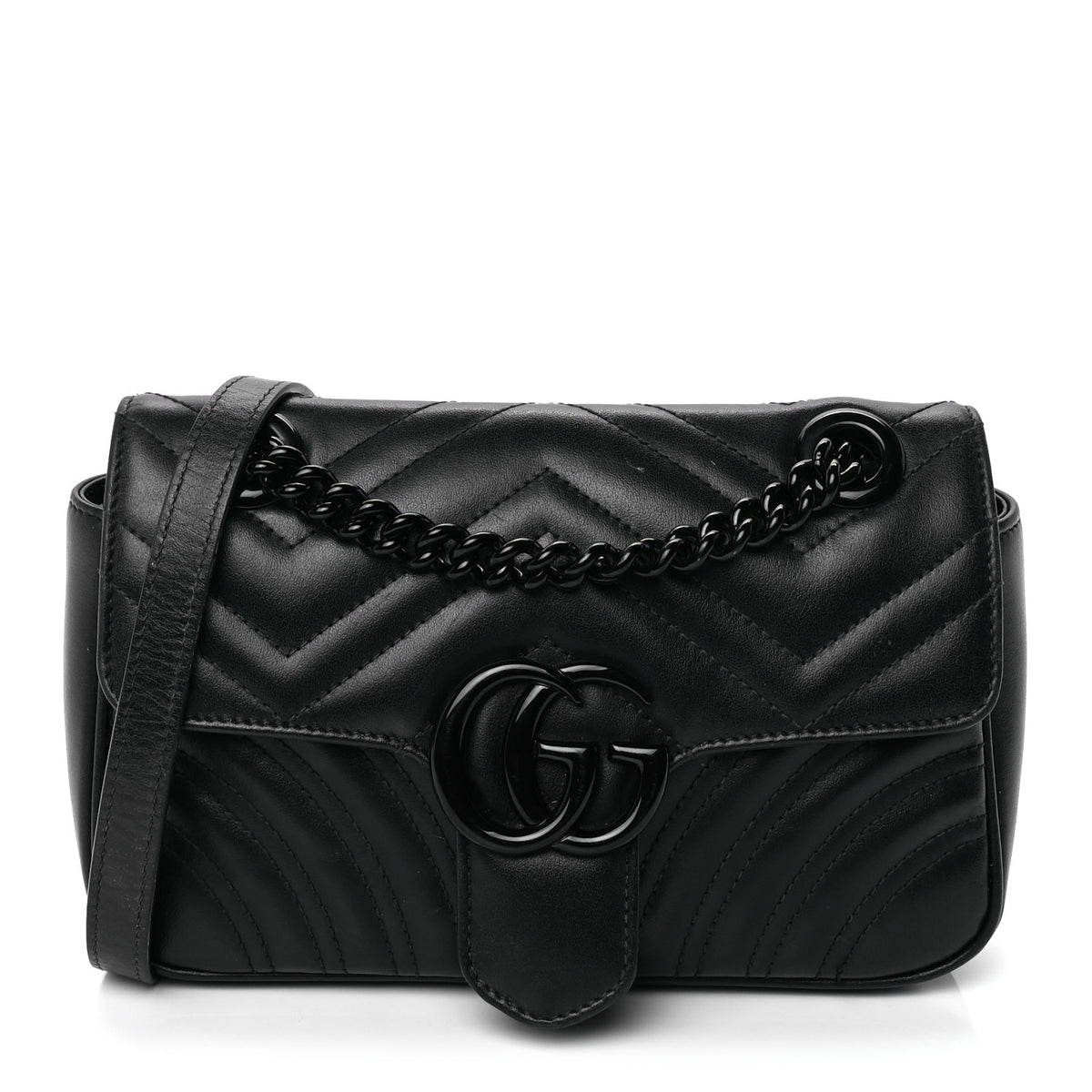 Gucci Calfskin Matelasse Monochrome Small GG Marmont Shoulder Bag Black 1 of 8