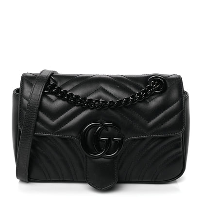Gucci Calfskin Matelasse Monochrome Small GG Marmont Shoulder Bag Black 1 of 8
