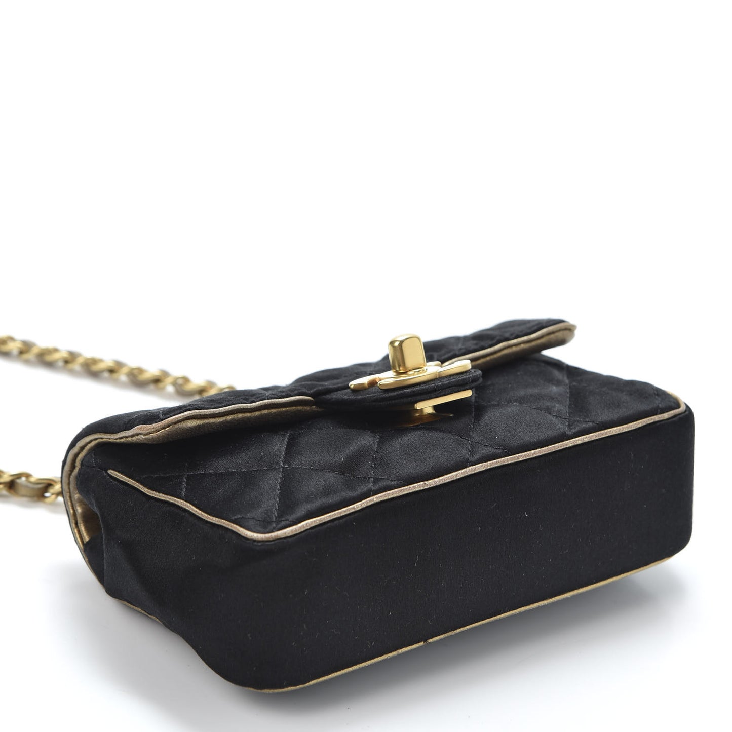 Satin Quilted Extra Mini Flap Black Gold