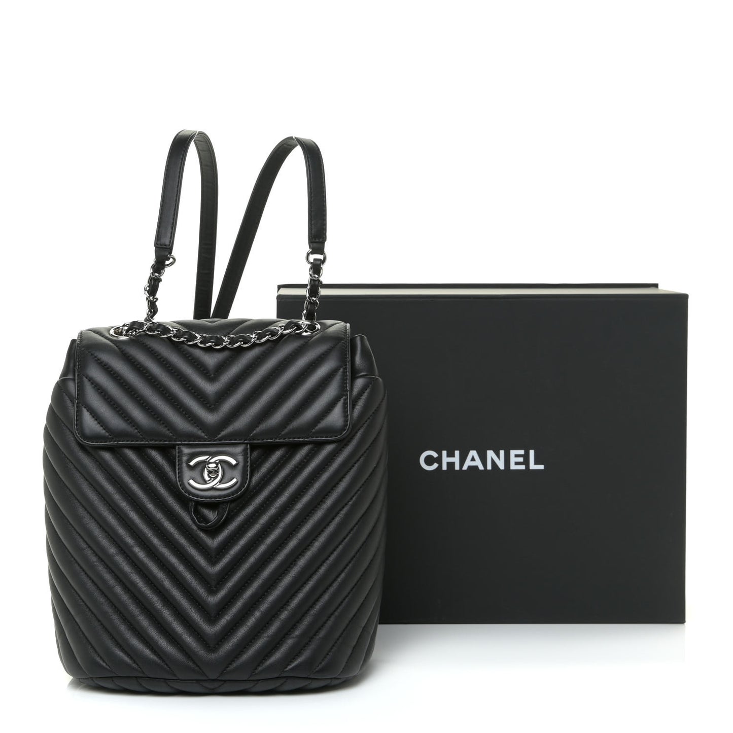 Calfskin Chevron Quilted Small Urban Spirit Backpack Black
