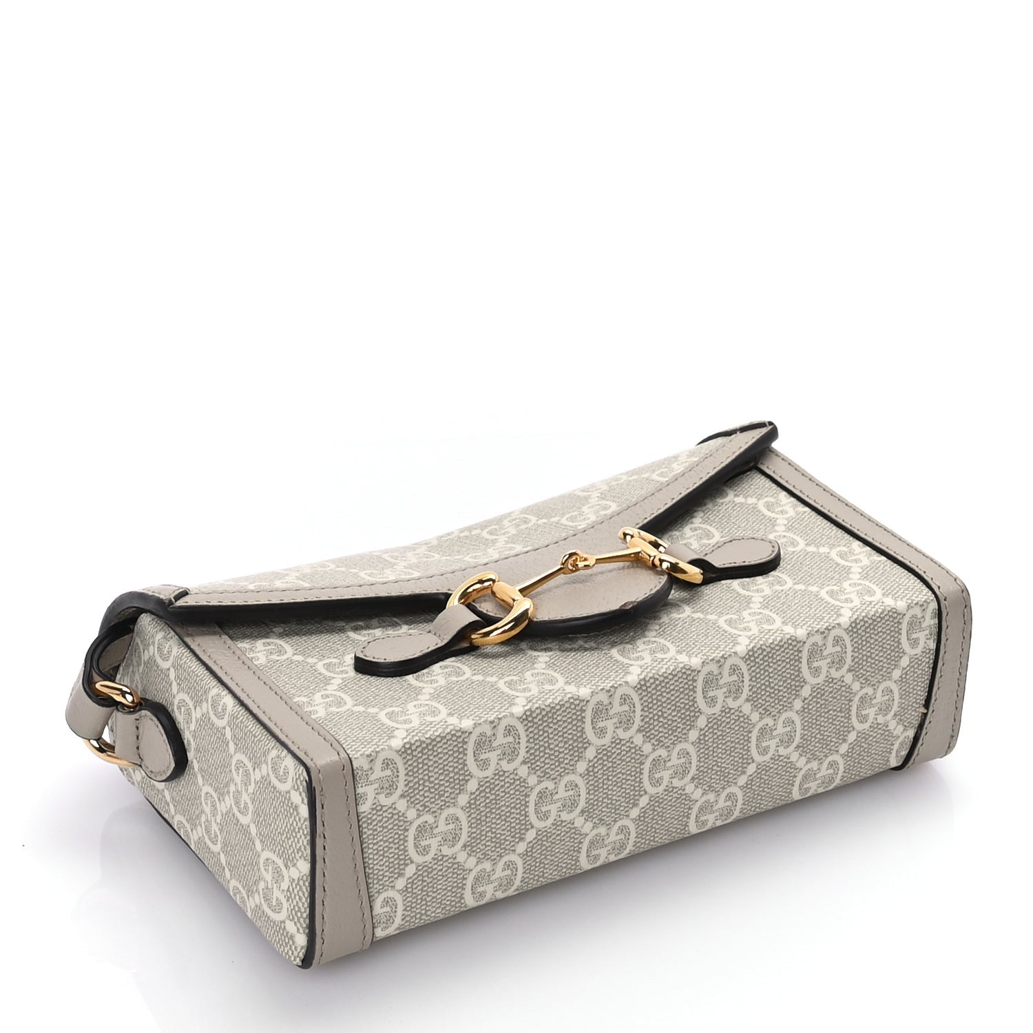 Gucci GG Supreme Monogram Textured Dollar Calfskin Mini Horsebit 1955 Shoulder Bag Beige Mystic White Oatmeal 3 of 8