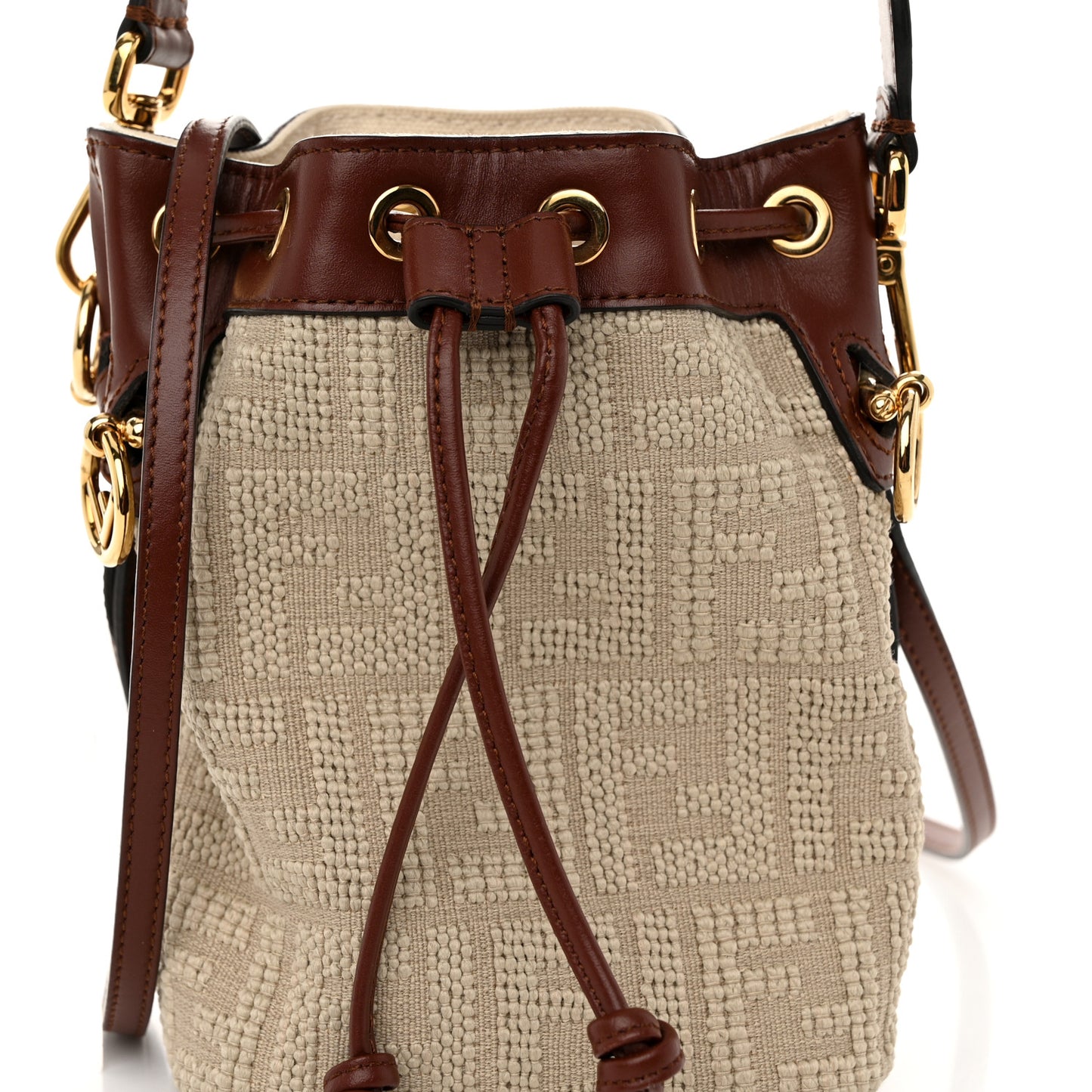 Sardinian Jacquard Vitello King F is Fendi FF 1974 Embroidered Mini Mon Tresor Bucket Bag Corda Praline