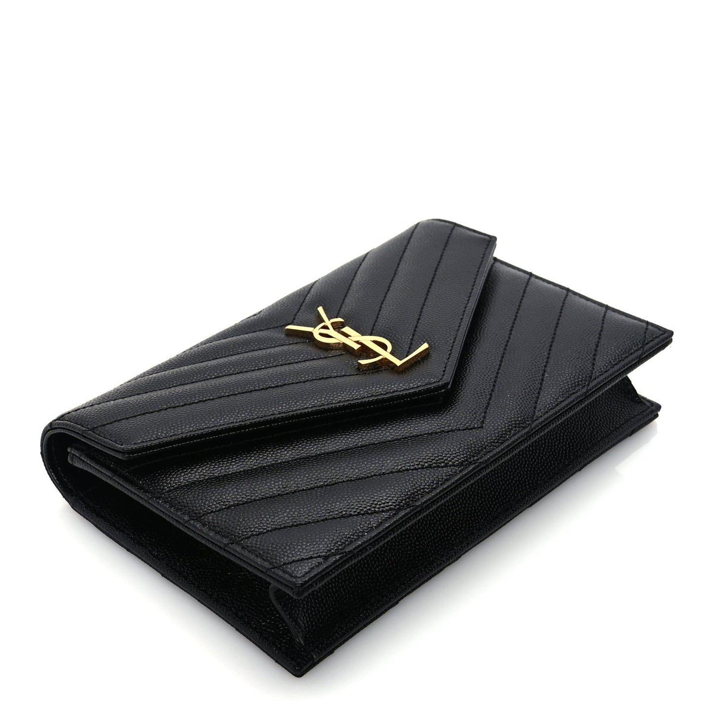 Grain De Poudre Matelasse Chevron Monogram Envelope Chain Wallet Black