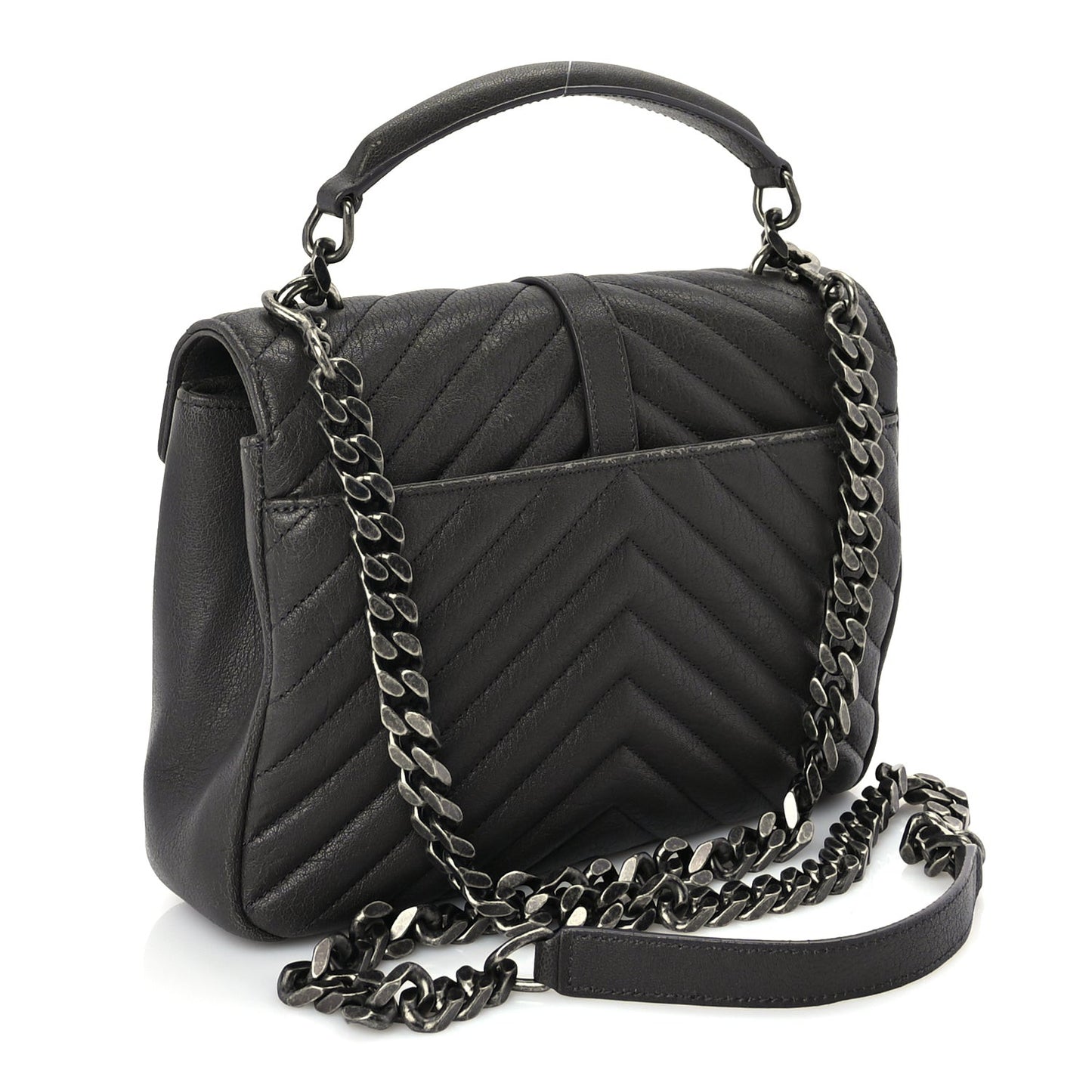 Sheepskin Matelasse Chevron Monogram Medium College Satchel Dark Anthracite