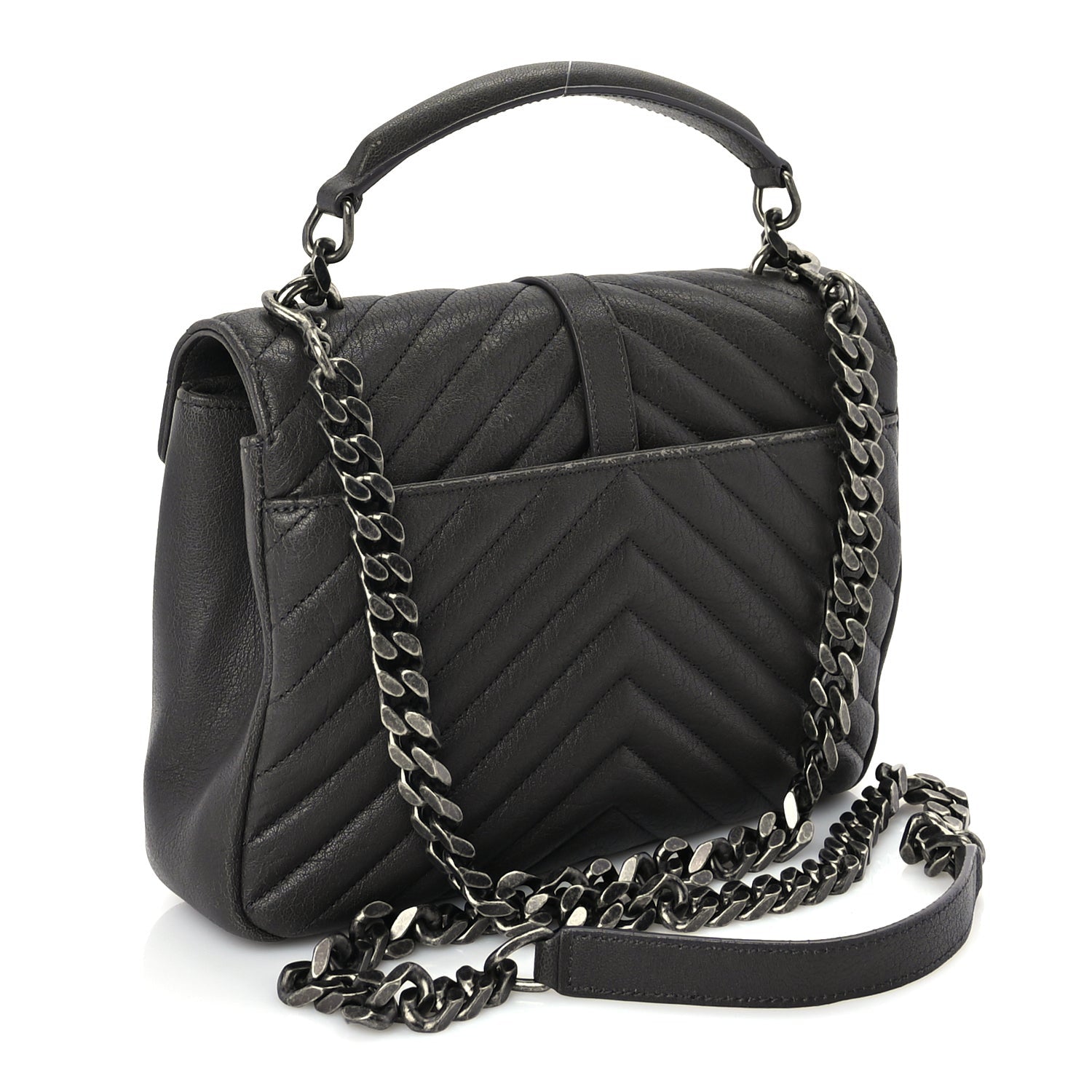 Saint Laurent Sheepskin Matelasse Chevron Monogram Medium College Satchel Dark Anthracite 2 of 8