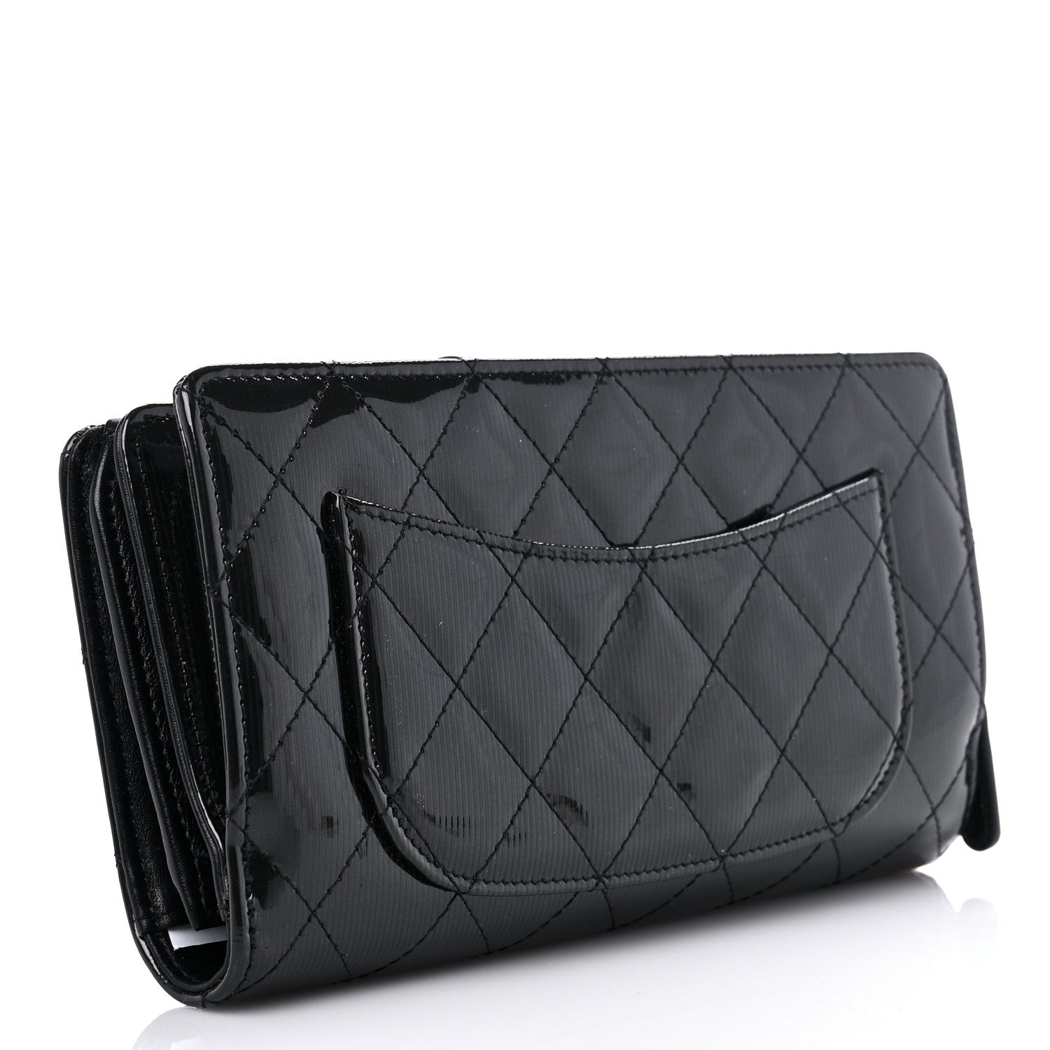Chanel Striated Patent Quilted Zipped Pocket Long Wallet Black 3 of 11