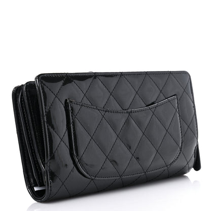 Chanel Striated Patent Quilted Zipped Pocket Long Wallet Black 3 of 11