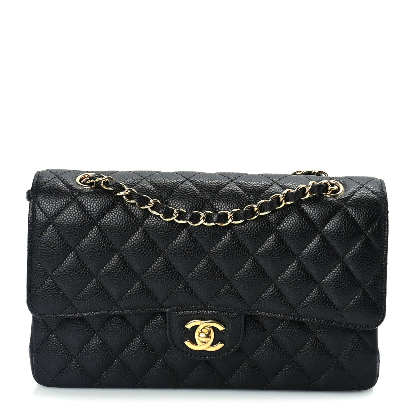 Caviar Quilted Medium Double Flap Black