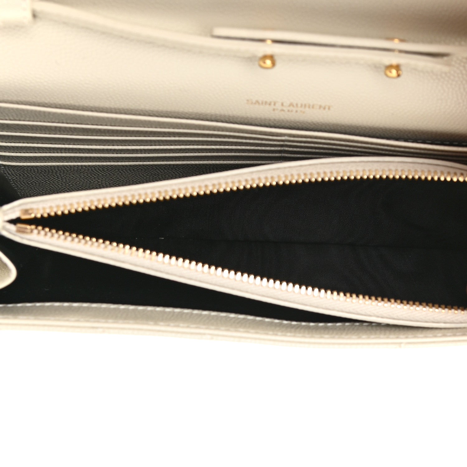 Saint Laurent Grain De Poudre Matelasse Chevron Monogram Chain Wallet Crema Soft 6 of 14