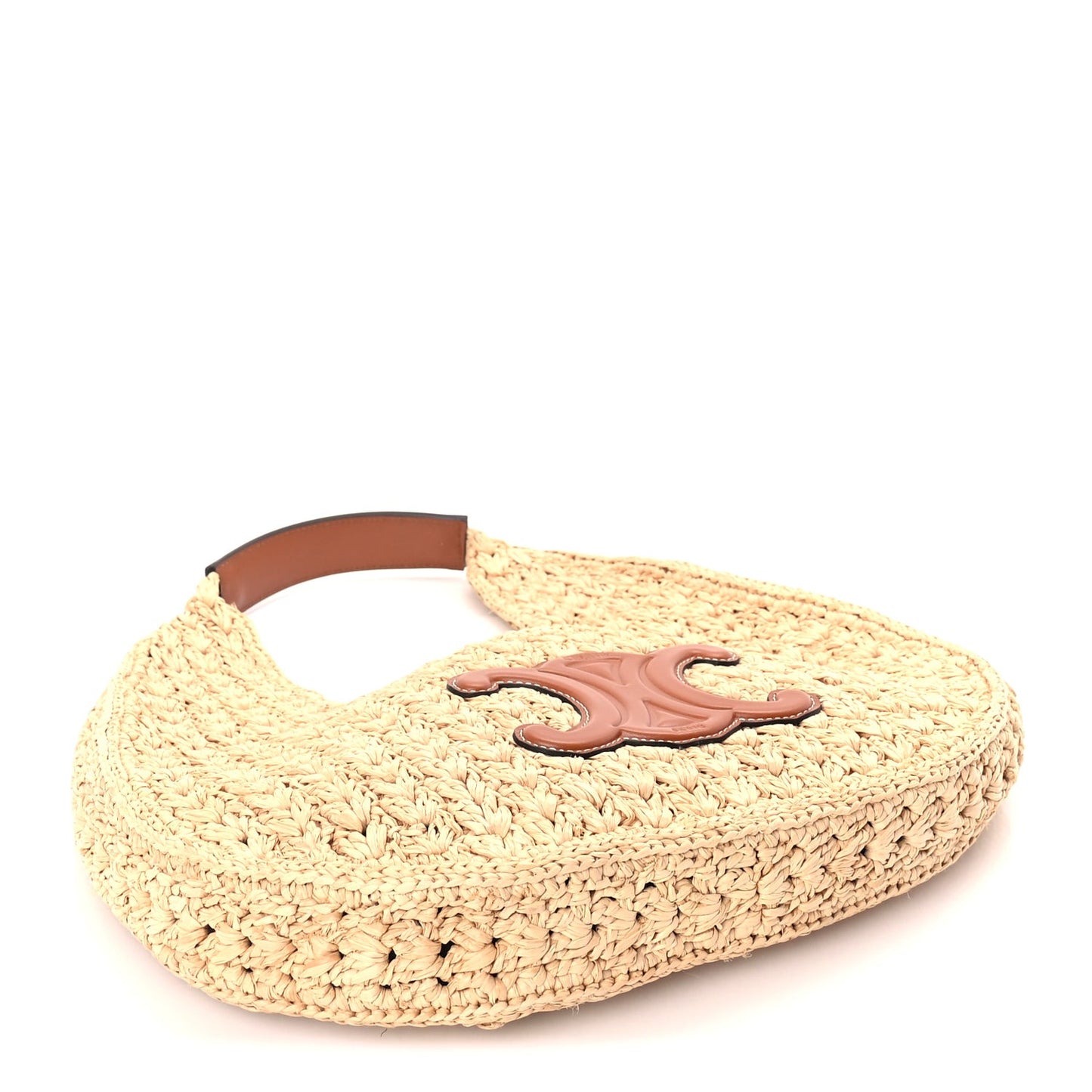 Raffia Calfskin Triomphe Panier Hobo Bag Natural Tan