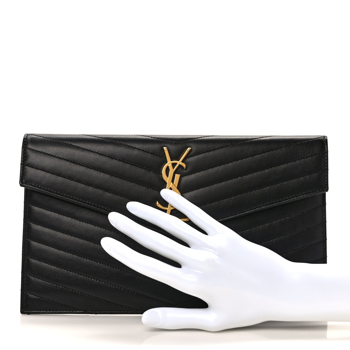 Calfskin Matelasse Chevron Monogram Uptown Clutch Black