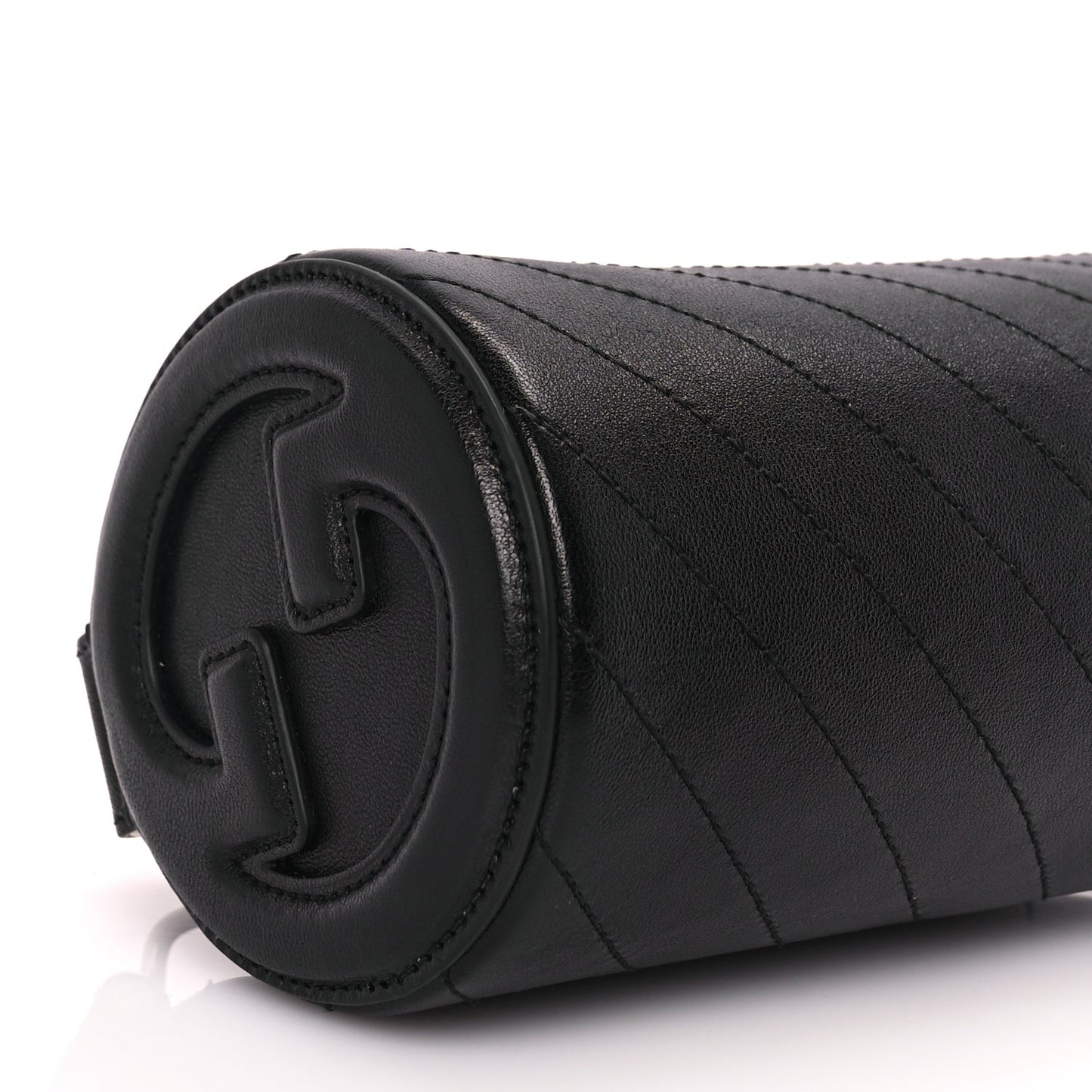 Sakai Be Green Calfskin Diagonal Stitched Mini Blondie Barrel Shoulder Bag Black