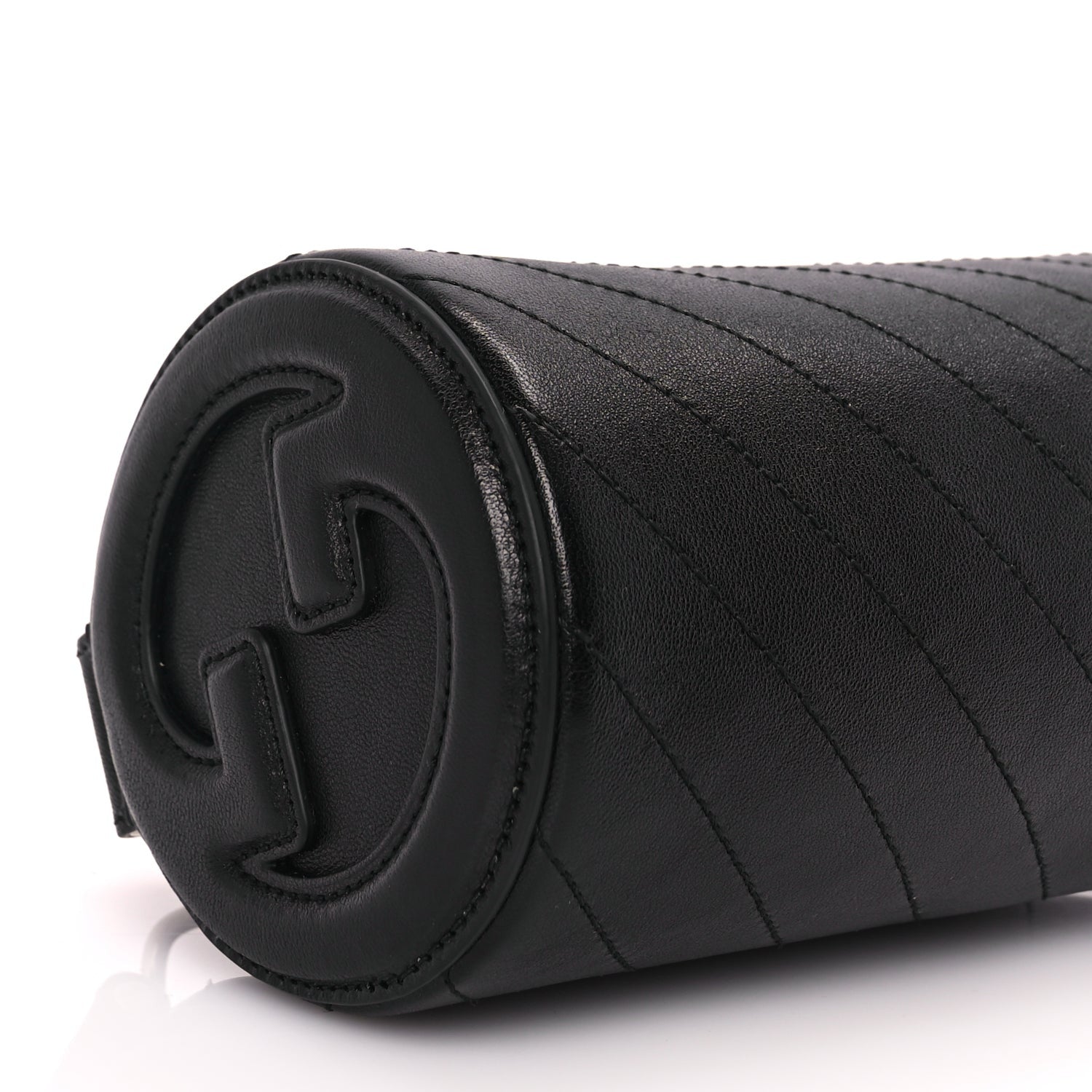 Gucci Sakai Be Green Calfskin Diagonal Stitched Mini Blondie Barrel Shoulder Bag Black 7 of 8