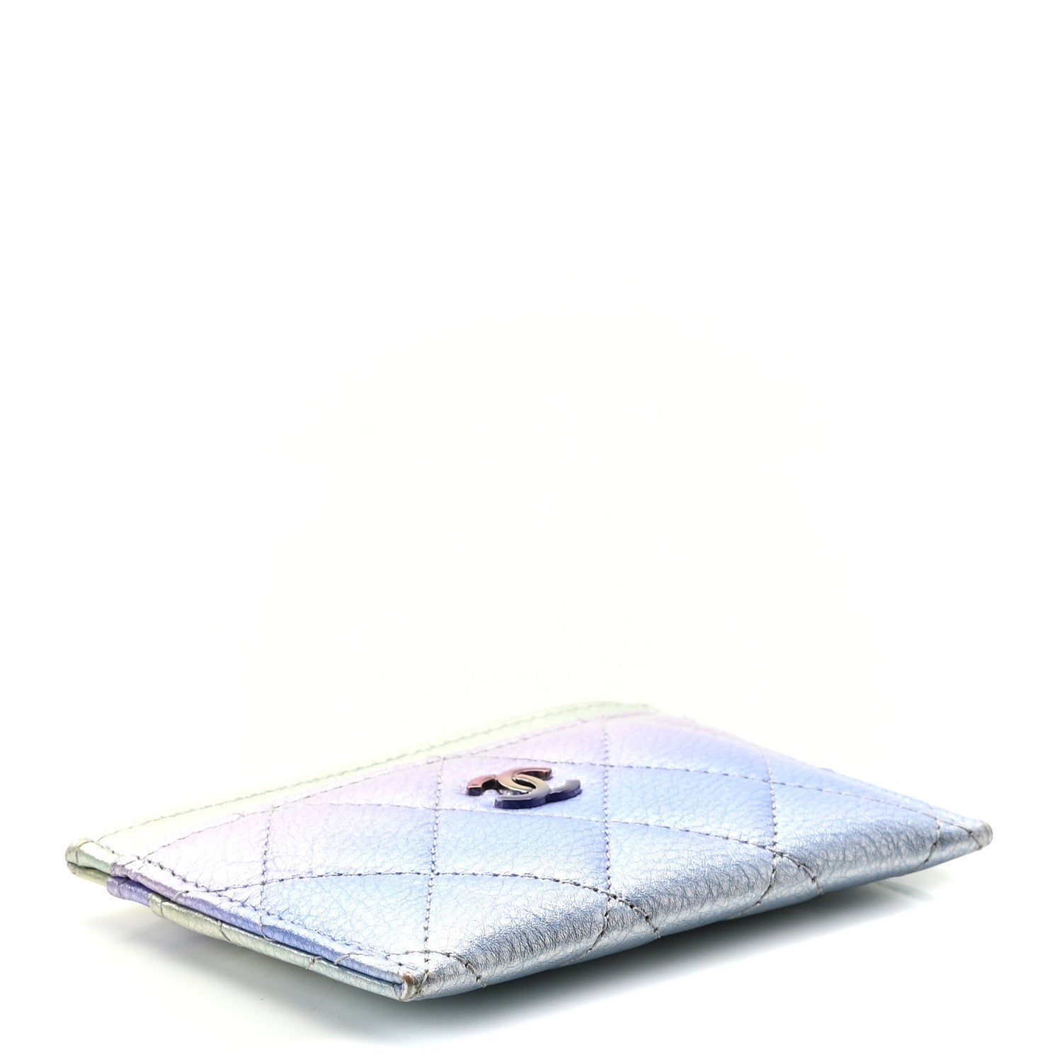 Chanel Gradient Metallic Calfskin Quilted Card Holder Silver Blue Yellow Purple 4 of 8