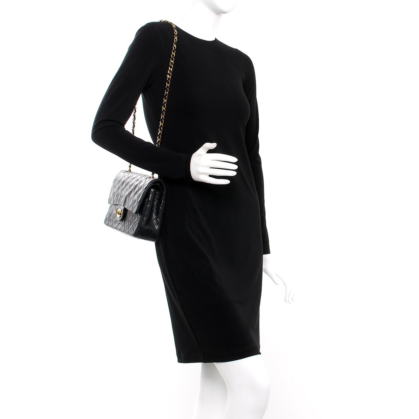 Lambskin Quilted Medium Double Flap Black