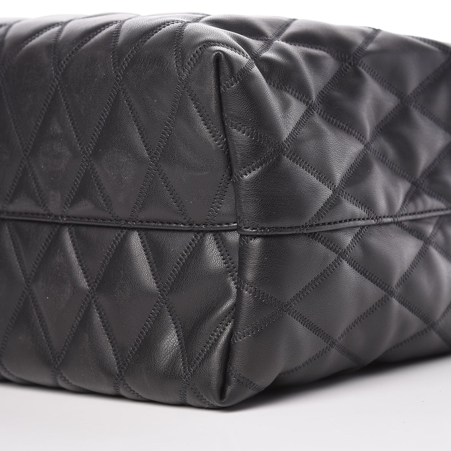 Rubber Effect Canvas Quilted Duo Shopper Tote Black