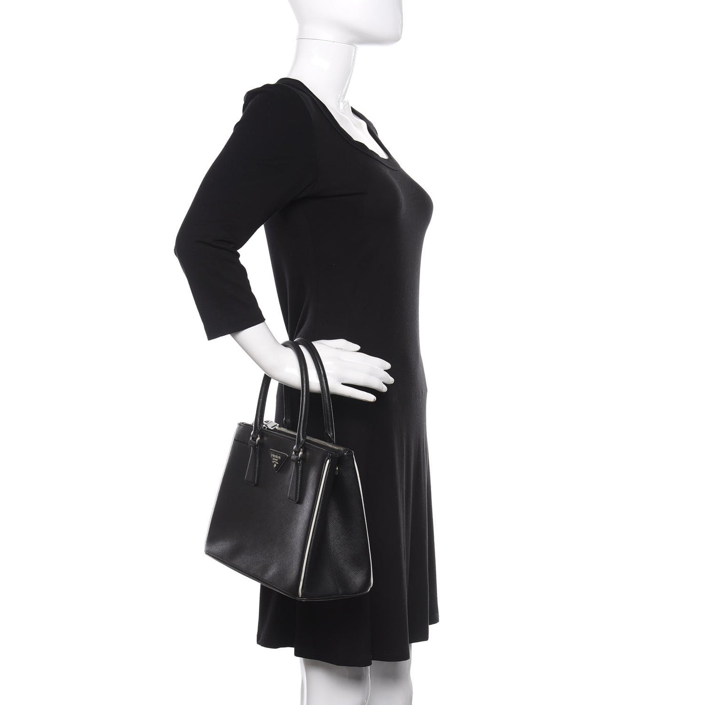 Saffiano Mini Galleria Double Zip Tote Black Talco