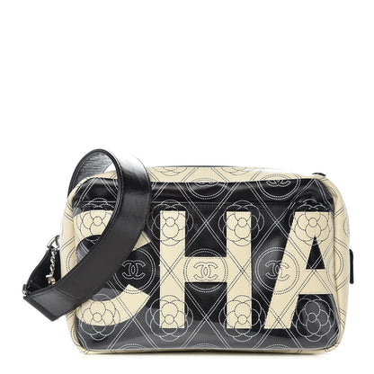 Chanel Coated Canvas Calfskin Camellia Printed Camera Case Black Beige 1 of 10