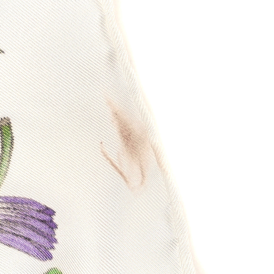 Silk Twill Flora Square Scarf White