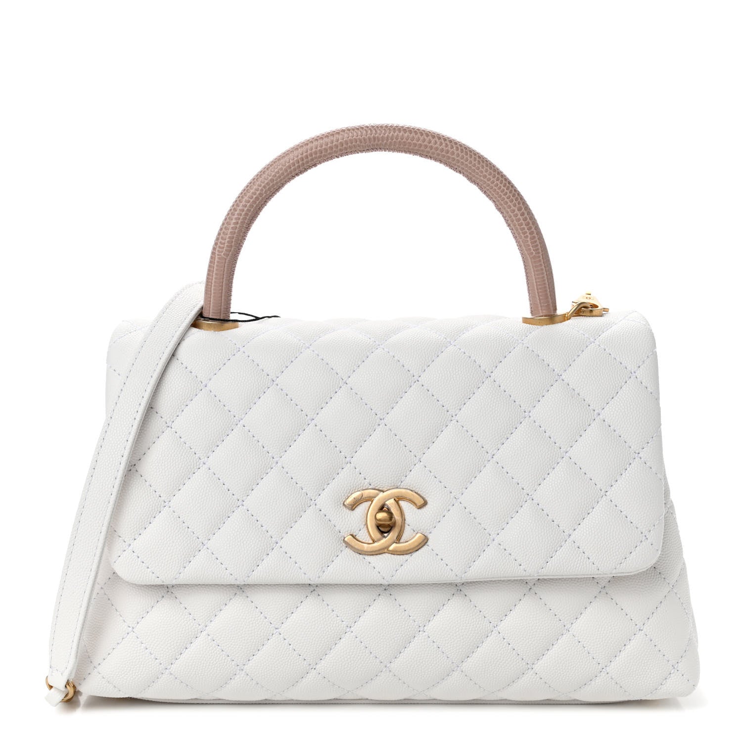 Chanel Caviar Lizard Quilted Small Coco Handle Flap White Beige 1 of 8