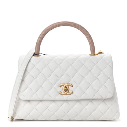 Chanel Caviar Lizard Quilted Small Coco Handle Flap White Beige 1 of 8