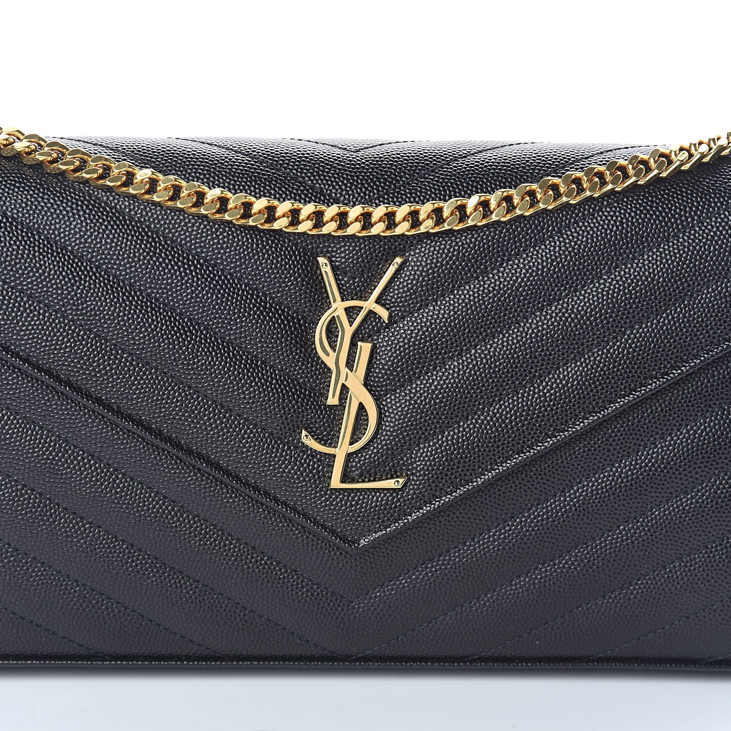 Saint Laurent Grain De Poudre Matelasse Chevron Monogram Chain Wallet Black 7 of 9