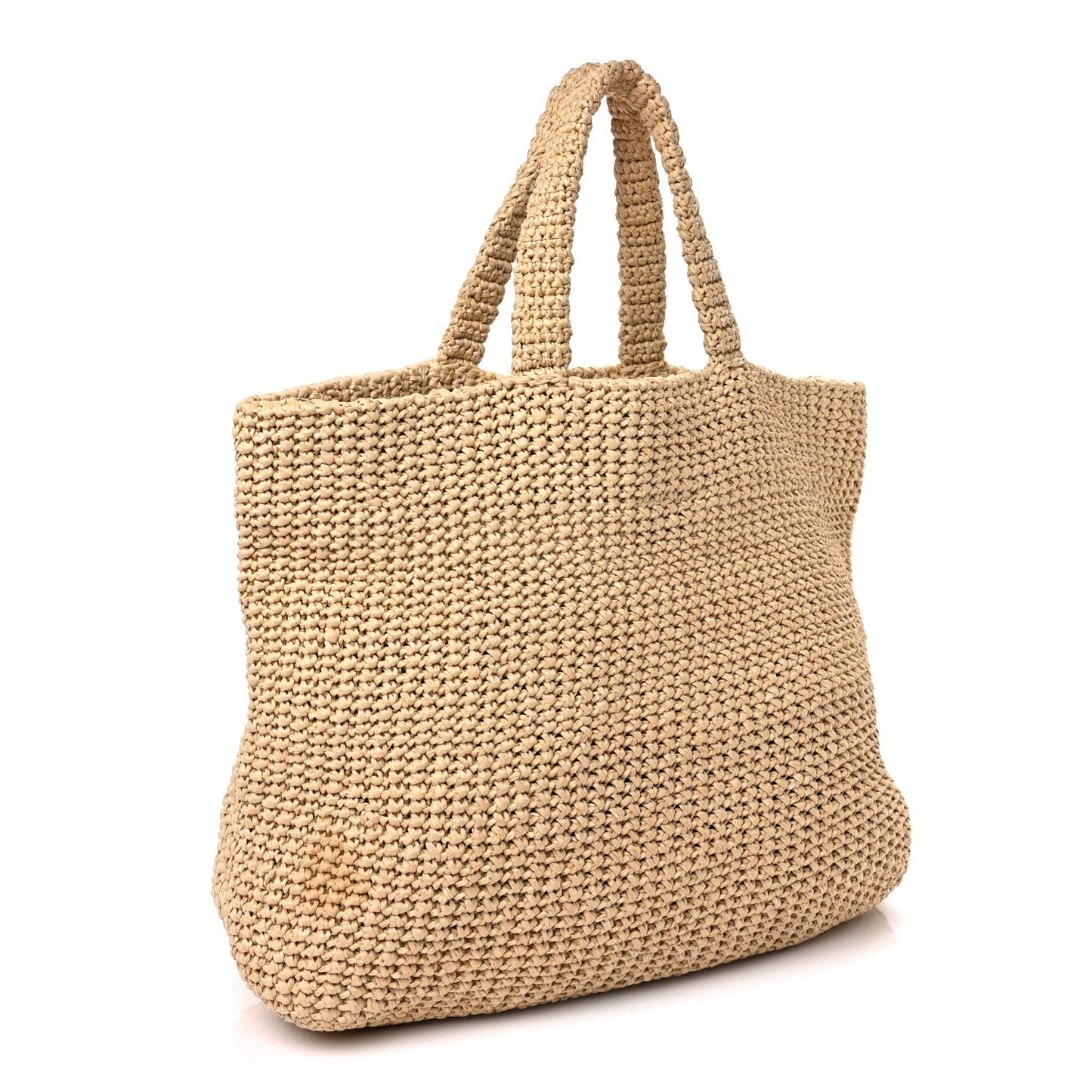 Yarn Raffia Effect Crochet Embroidered Logo Tote Naturale