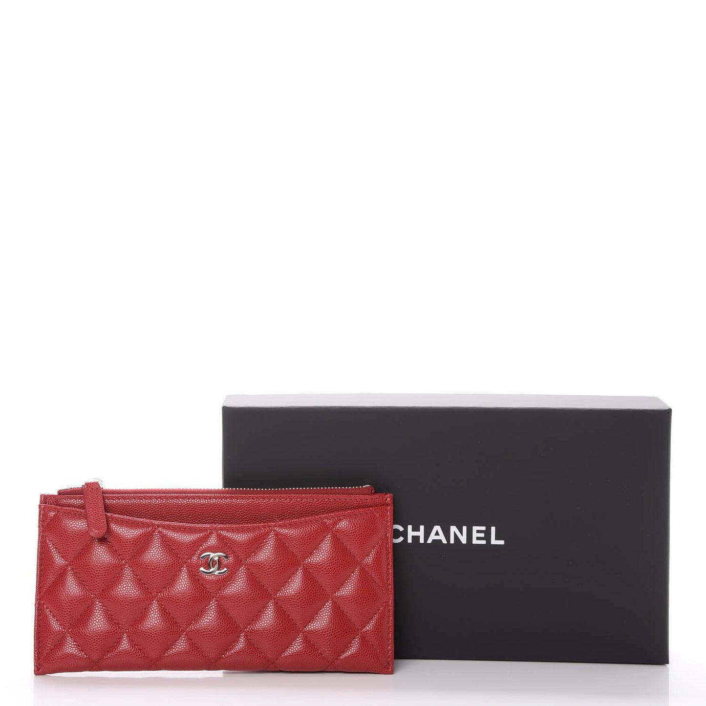 Iridescent Caviar Quilted Classic Zip Pouch Pink