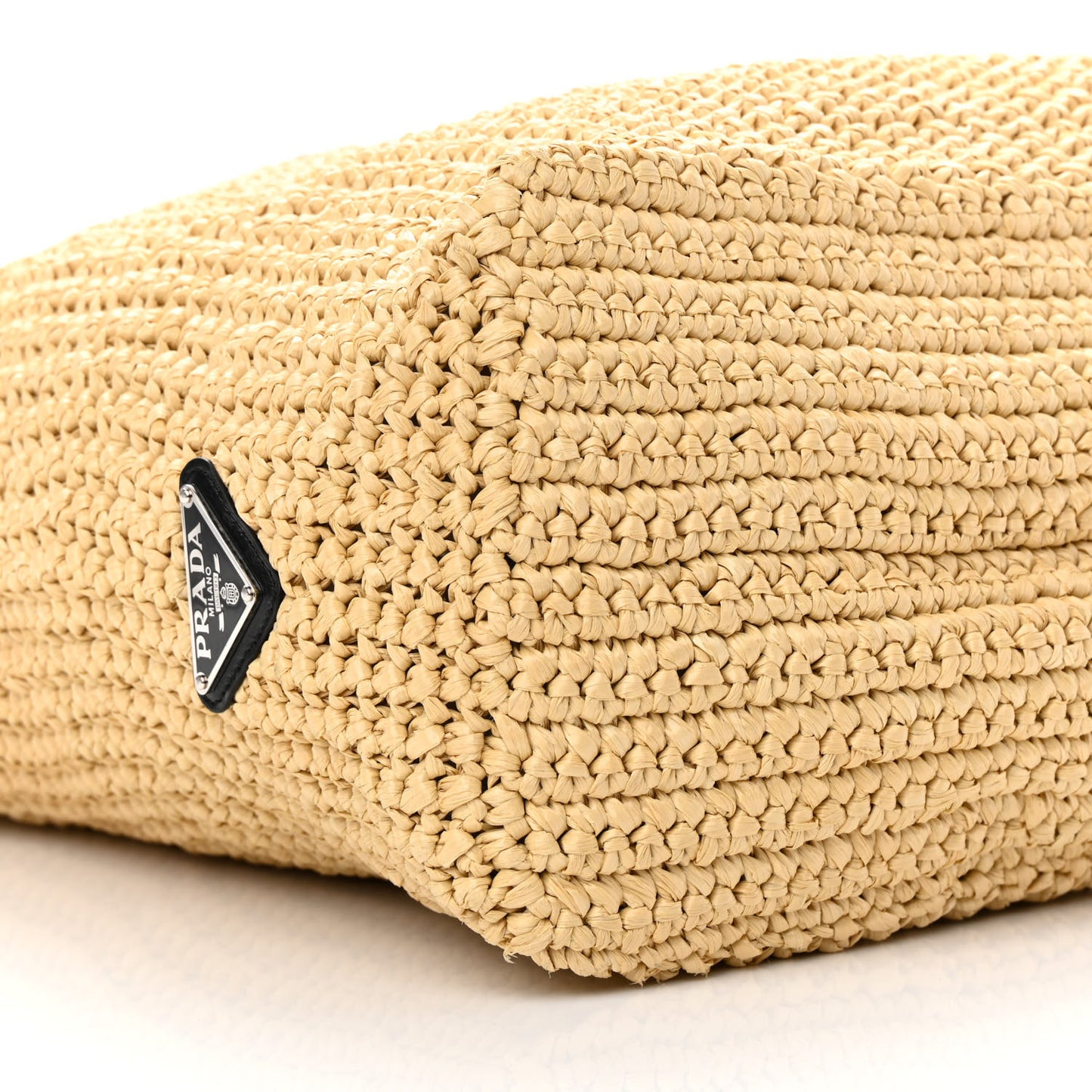 Yarn Raffia Effect Crochet Embroidered Logo Tote Naturale