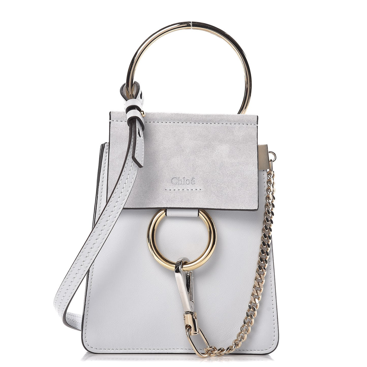 Suede Calfskin Mini Faye Bracelet Bag Light Cloud