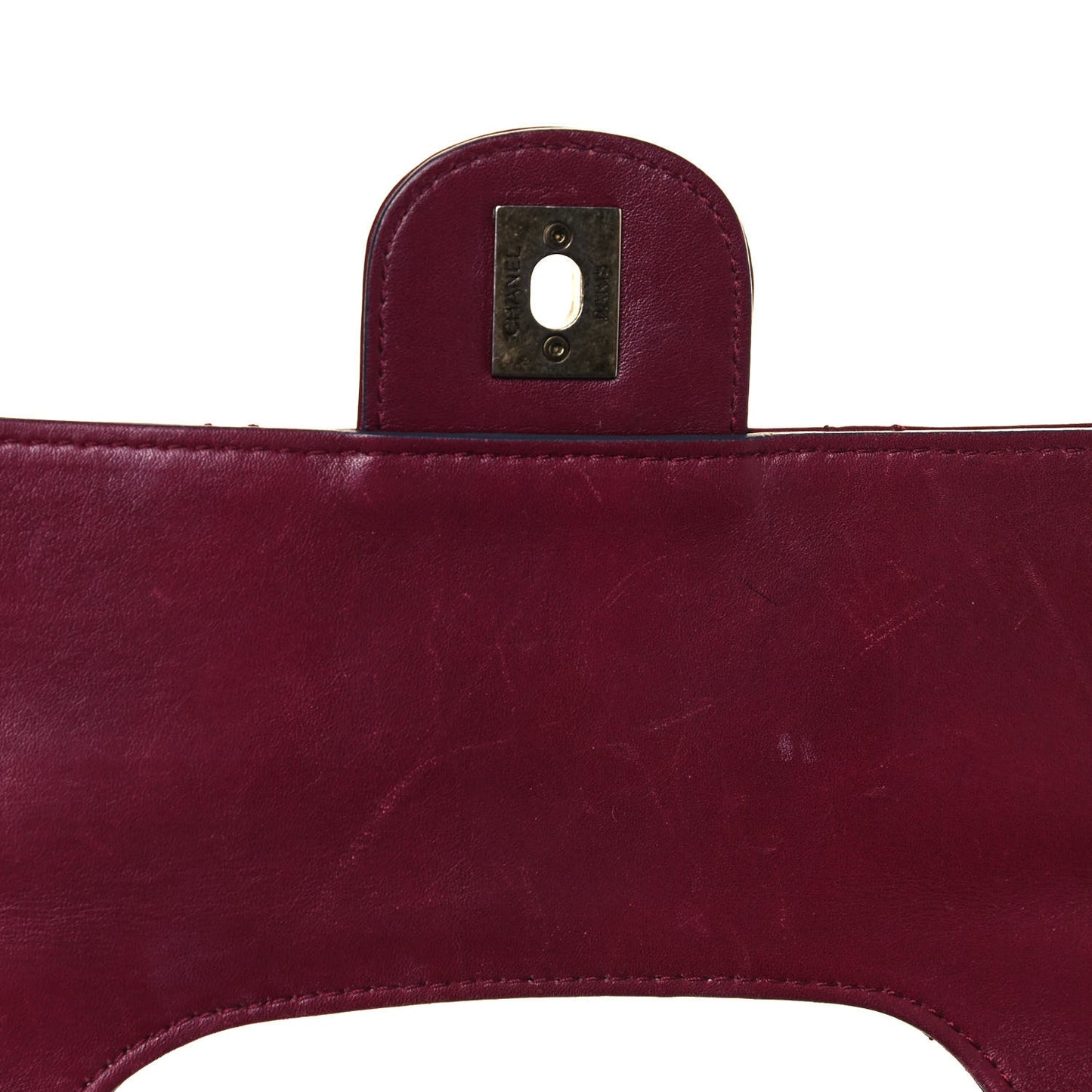 Glazed Calfskin Quilted Large Perfect Edge Flap Red