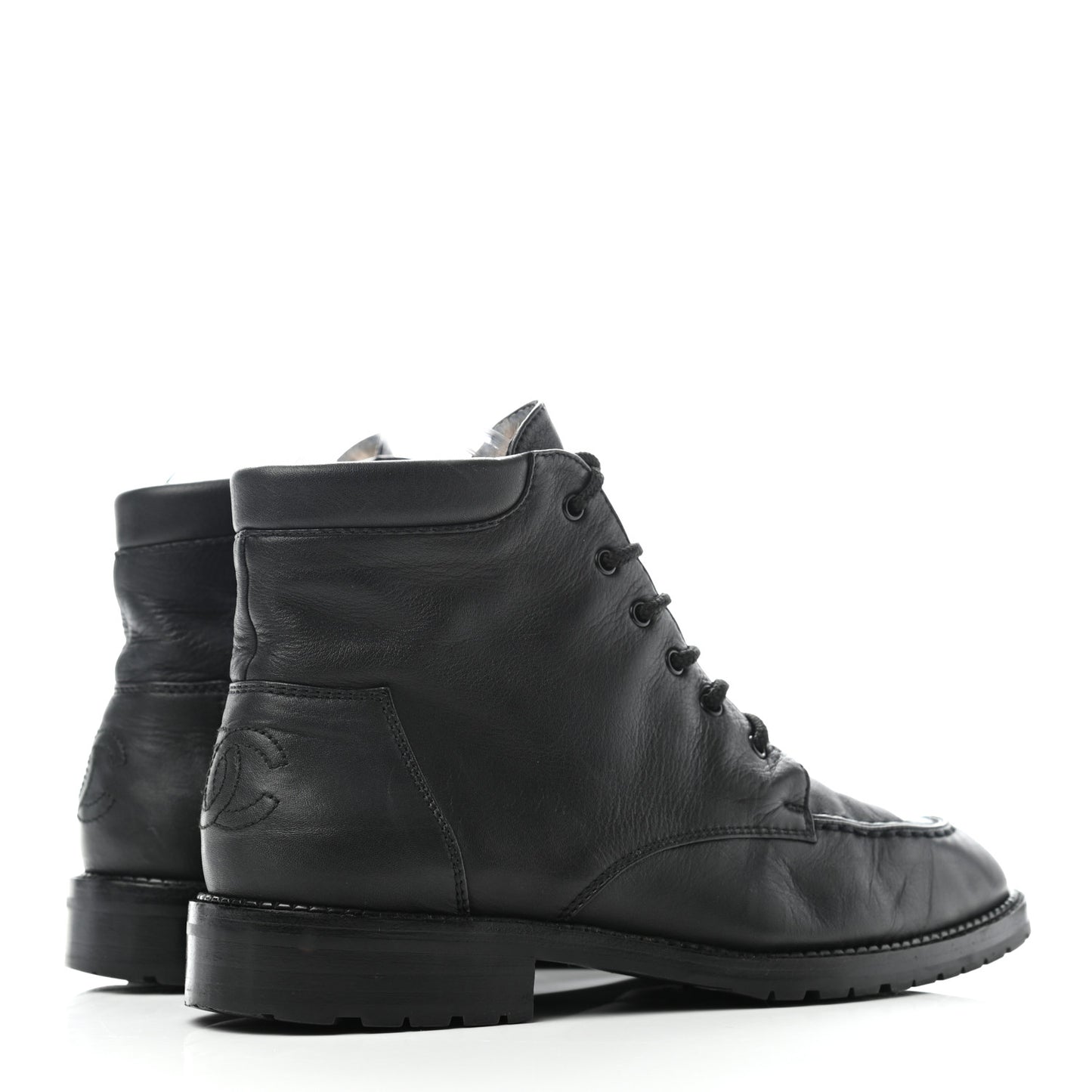 Calfskin Lace Up Combat Boots 36.5 Black