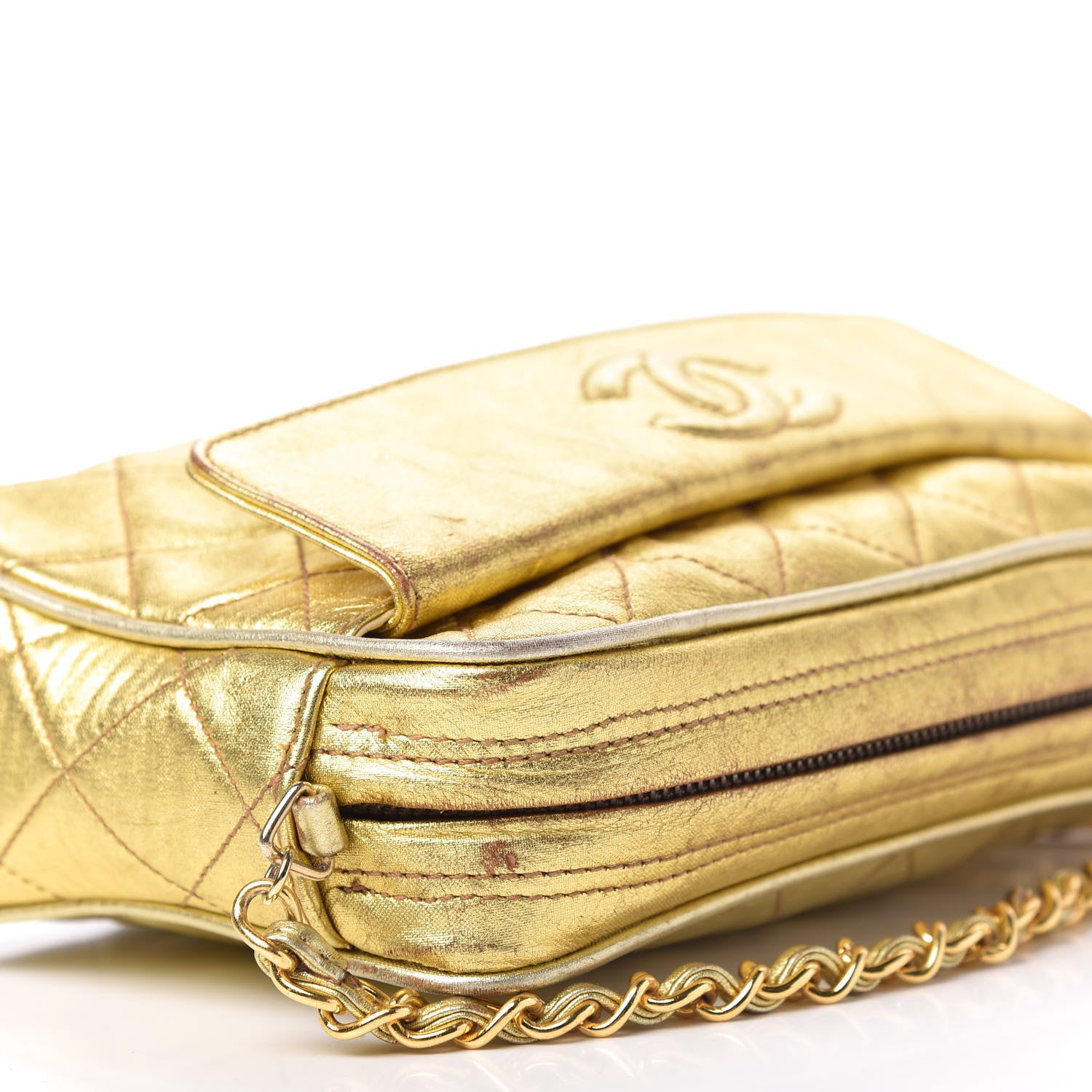 Chanel Metallic Lambskin Quilted Camera Case Gold 8 of 12