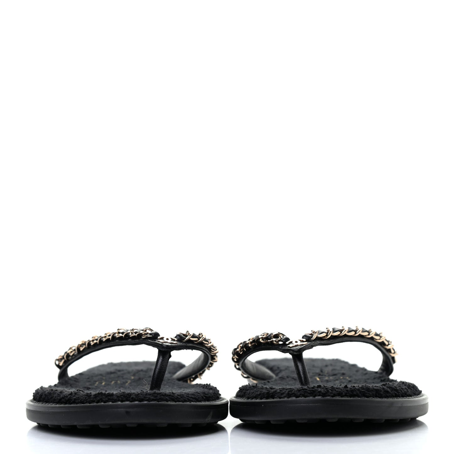 Lambskin CC Chain Thong Sandals 38 Black