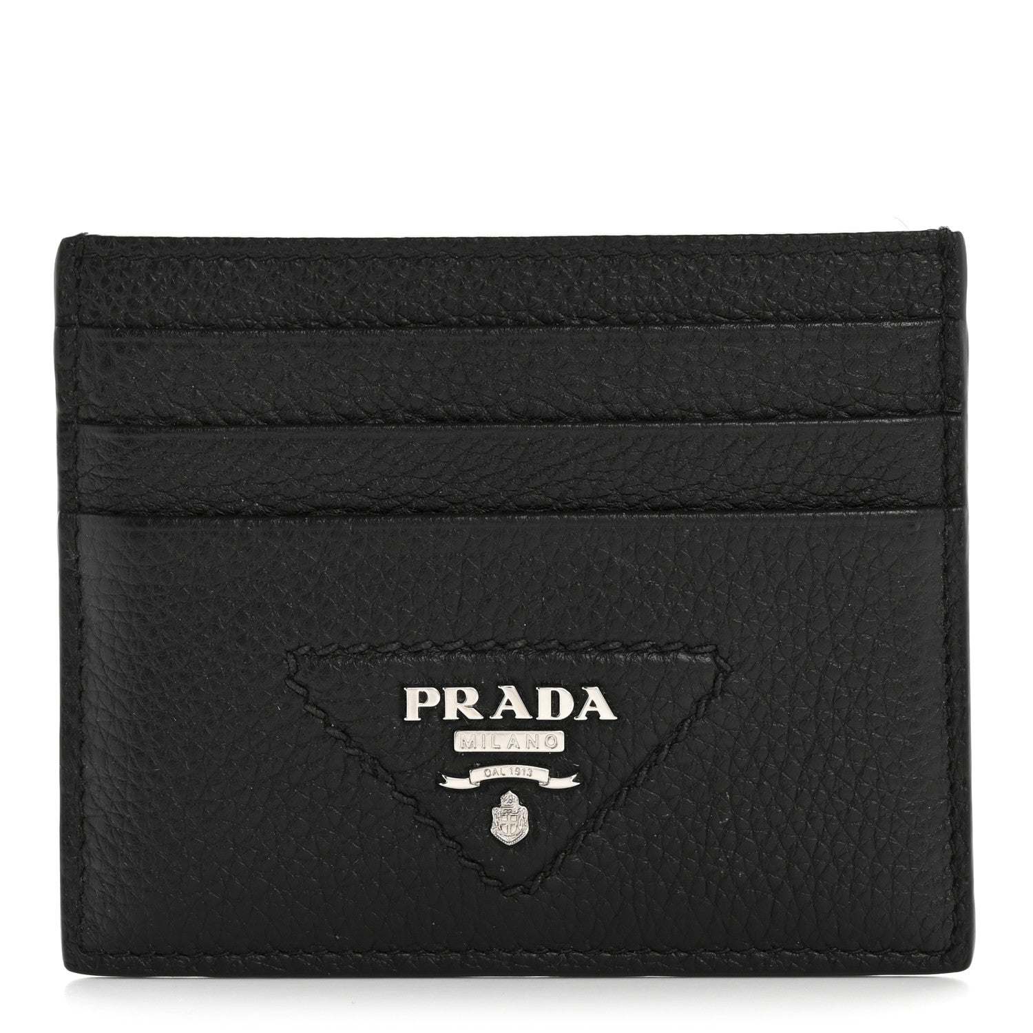 Prada Vitello Daino Triangle Card Holder Black 1 of 8